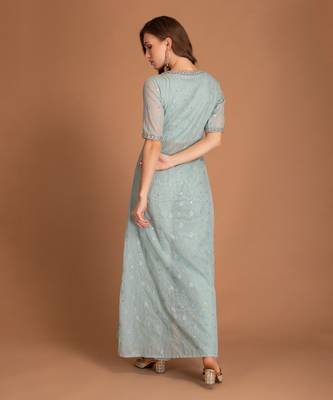 Ice Blue Kurta In Mirror Work 3