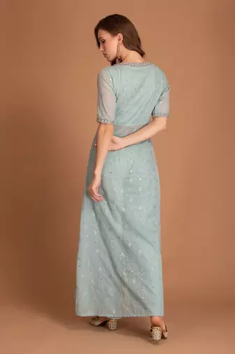 Ice Blue Kurta In Mirror Work