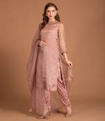 Mauve Chalk Kurta With Stripe Details & Embellishment On Sleeves & Neck