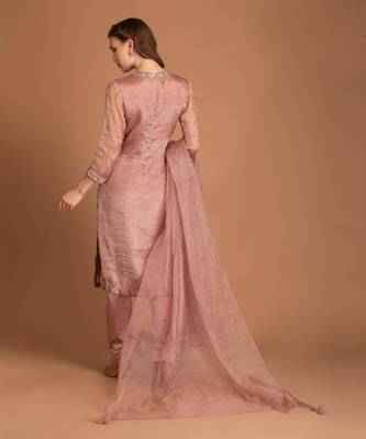 Mauve Chalk Kurta With Stripe Details & Embellishment On Sleeves & Neck 2