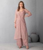 Mauve Chalk Kurta In Jacket With Stripe Inner & Palazzo