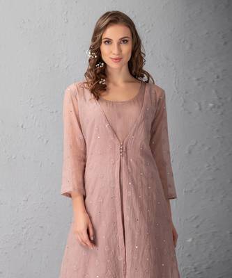 Mauve Chalk Kurta In Jacket With Stripe Inner & Palazzo 2