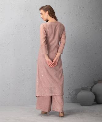 Mauve Chalk Kurta In Jacket With Stripe Inner & Palazzo 3