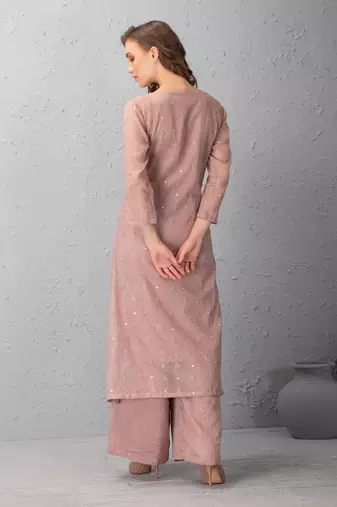 Mauve Chalk Kurta In Jacket With Stripe Inner & Palazzo