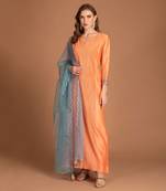 Orange Bloom Kurta With Front Pleating & Contrast Dupatta