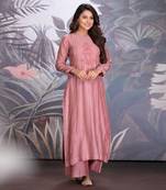 Ash Rose Chanderi Silk Kurta In Resham & Katdana Work Clubbed With Chanderi Silk Pants