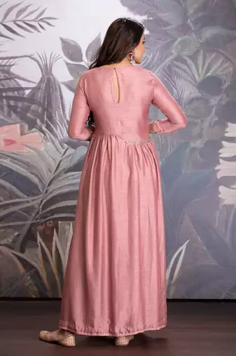 Ash Rose Silk Kurta With Side Adjustors And Cotton Lycra Pants