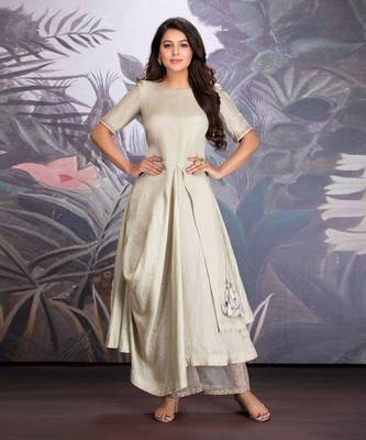 Baize Green Silk Linen Tunic With Cowl Details And Organza Pants With Dabka Work 1