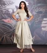 Baize Green Silk Linen Tunic With Cowl Details And Organza Pants With Dabka Work