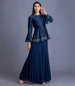 Look Young In Our Midnight Blue Top With Resham Work & Crinkled Palazzo Set