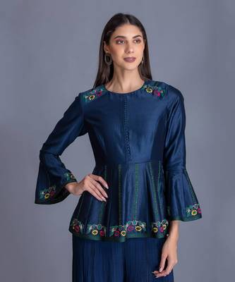 Look Young In Our Midnight Blue Top With Resham Work & Crinkled Palazzo Set 2