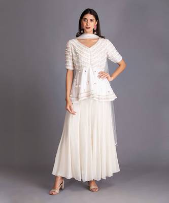 Refresh Your Wardrobe With This Beautiful Top In Precious  Stone Work & Flared Palazzo 1