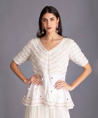 Refresh Your Wardrobe With This Beautiful Top In Precious  Stone Work & Flared Palazzo 2