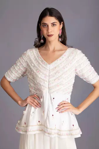 Refresh Your Wardrobe With This Beautiful Top In Precious  Stone Work & Flared Palazzo