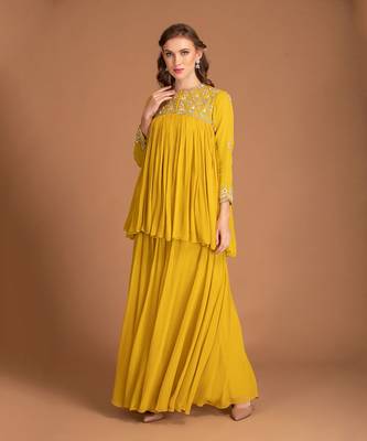 Jasmine Yellow Kedia Top With Sequin Work Embellishment Clubbed With Kalidar Palazzo 1
