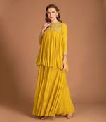 Jasmine Yellow Kedia Top With Sequin Work Embellishment Clubbed With Kalidar Palazzo