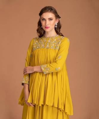 Jasmine Yellow Kedia Top With Sequin Work Embellishment Clubbed With Kalidar Palazzo 2