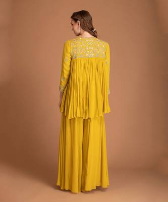 Jasmine Yellow Kedia Top With Sequin Work Embellishment Clubbed With Kalidar Palazzo 3