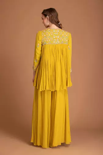Jasmine Yellow Kedia Top With Sequin Work Embellishment Clubbed With Kalidar Palazzo
