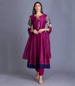 Magenta Purple Anarkali With Printed From Pichawi With Hand Embellishment Clubbed Chudidar