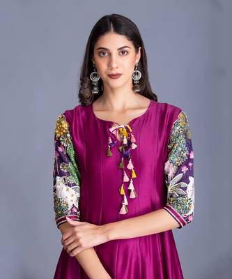 Magenta Purple Anarkali With Printed From Pichawi With Hand Embellishment Clubbed Chudidar 2