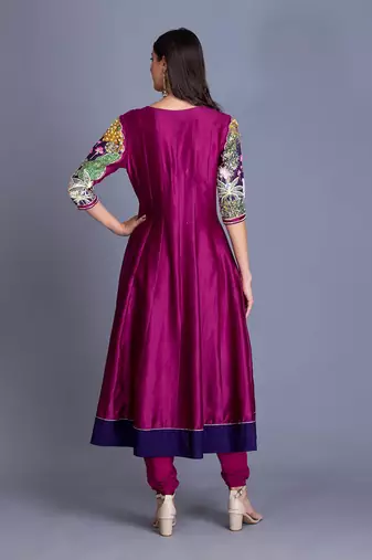 Magenta Purple Anarkali With Printed From Pichawi With Hand Embellishment Clubbed Chudidar