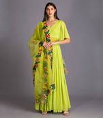 Neon Green Flared Anarkali With Applique Work Multicolour Dupatta To Refresh Your Wardrobe