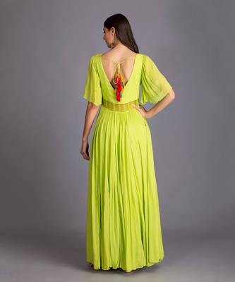 Neon Green Flared Anarkali With Applique Work Multicolour Dupatta To Refresh Your Wardrobe 3