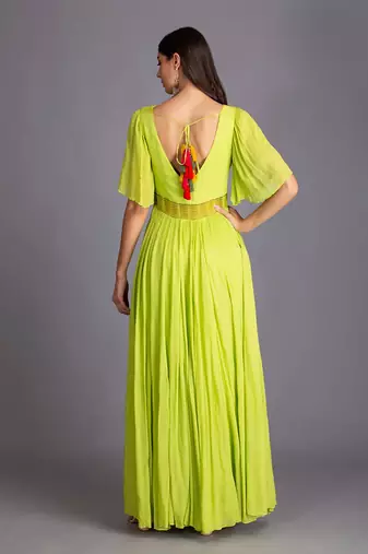 Neon Green Flared Anarkali With Applique Work Multicolour Dupatta To Refresh Your Wardrobe