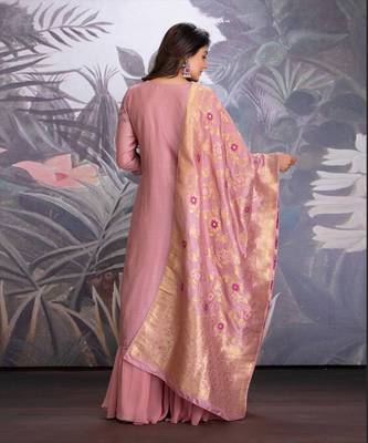 Ash Rose Chanderi Silk Kurta In Hand Embellishment Of Resham 2