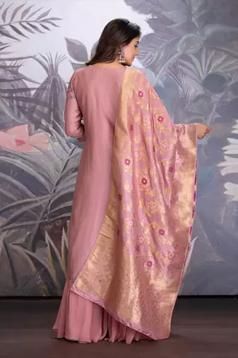 Ash Rose Chanderi Silk Kurta In Hand Embellishment Of Resham