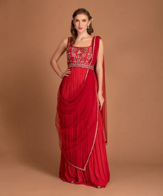 Blood Red Anarkali With Hand Work Of Resham, Added Seprate Belt And Dupatta 1