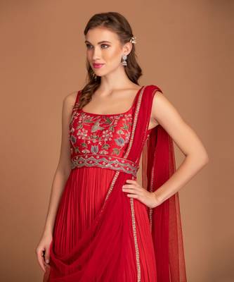 Blood Red Anarkali With Hand Work Of Resham, Added Seprate Belt And Dupatta 2