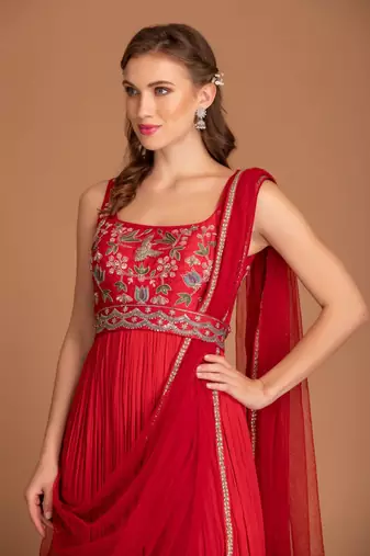 Blood Red Anarkali With Hand Work Of Resham, Added Seprate Belt And Dupatta