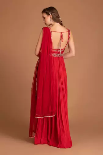 Blood Red Anarkali With Hand Work Of Resham, Added Seprate Belt And Dupatta
