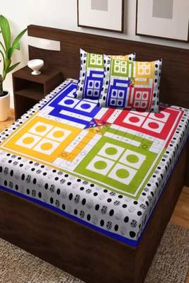 Jaipuri Multi Color Ludo Print 100% Cotton Double Bedsheet 1