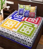 Jaipuri Multi Color Ludo Print 100% Cotton Double Bedsheet