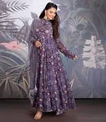 Heirloom Lilac Georgette Printed Anarkali With Keyhole Detail Clubbed With Organza Dupatta With Sequin And Resham Work