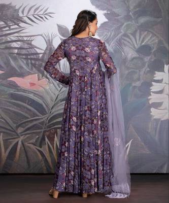 Heirloom Lilac Georgette Printed Anarkali With Keyhole Detail Clubbed With Organza Dupatta With Sequin And Resham Work 2