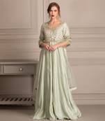 Mint Green Anarkali In Mirror Work With Tuelle Dupatta