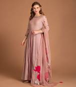 Mauve Chalk Anarkali Crinkle Details & Applique Dupatta