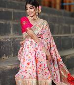 JJ's Crafted Elegance Kashmiri Pashmina Saree with Cotton Silk Base & Paisley Border