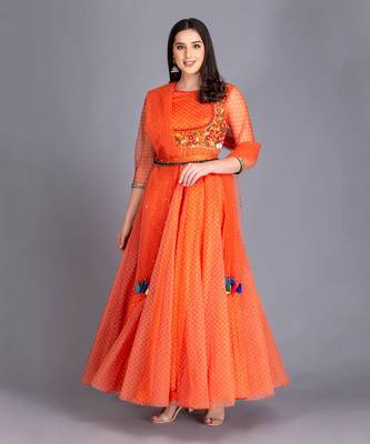 Sunset Orange Anarkali With Beautiful Resham Work 1