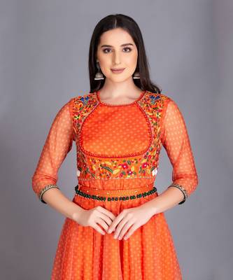 Sunset Orange Anarkali With Beautiful Resham Work 2