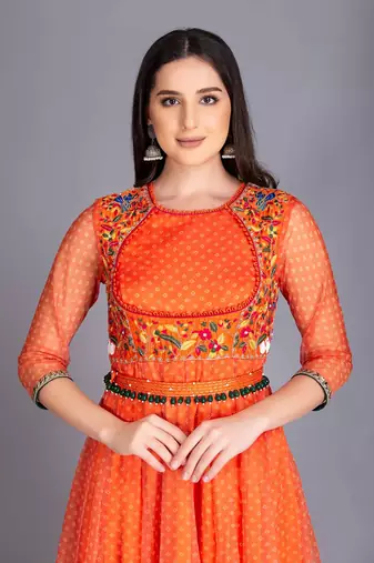 Sunset Orange Anarkali With Beautiful Resham Work