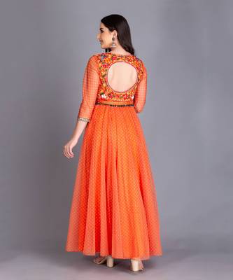 Sunset Orange Anarkali With Beautiful Resham Work 3