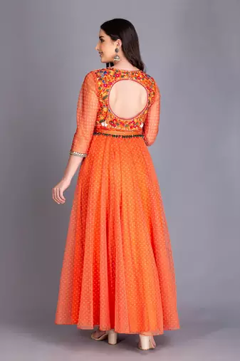 Sunset Orange Anarkali With Beautiful Resham Work
