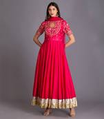 Hot Pink Anarkali With Intricate Artwork & Embellished Bird Motifs