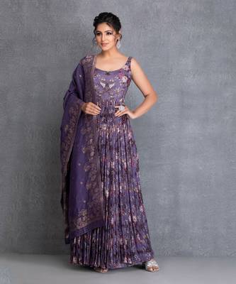 Heirloom Lilac Georgette Printed Anarkali Highlight Of Sequin And Katdana Clubbed 1
