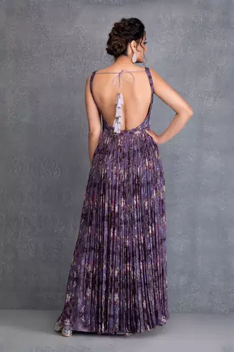 Heirloom Lilac Georgette Printed Anarkali Highlight Of Sequin And Katdana Clubbed